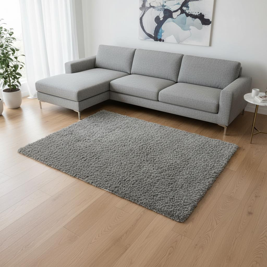 5' X 8' Tan Shag Hand Tufted Area Rug