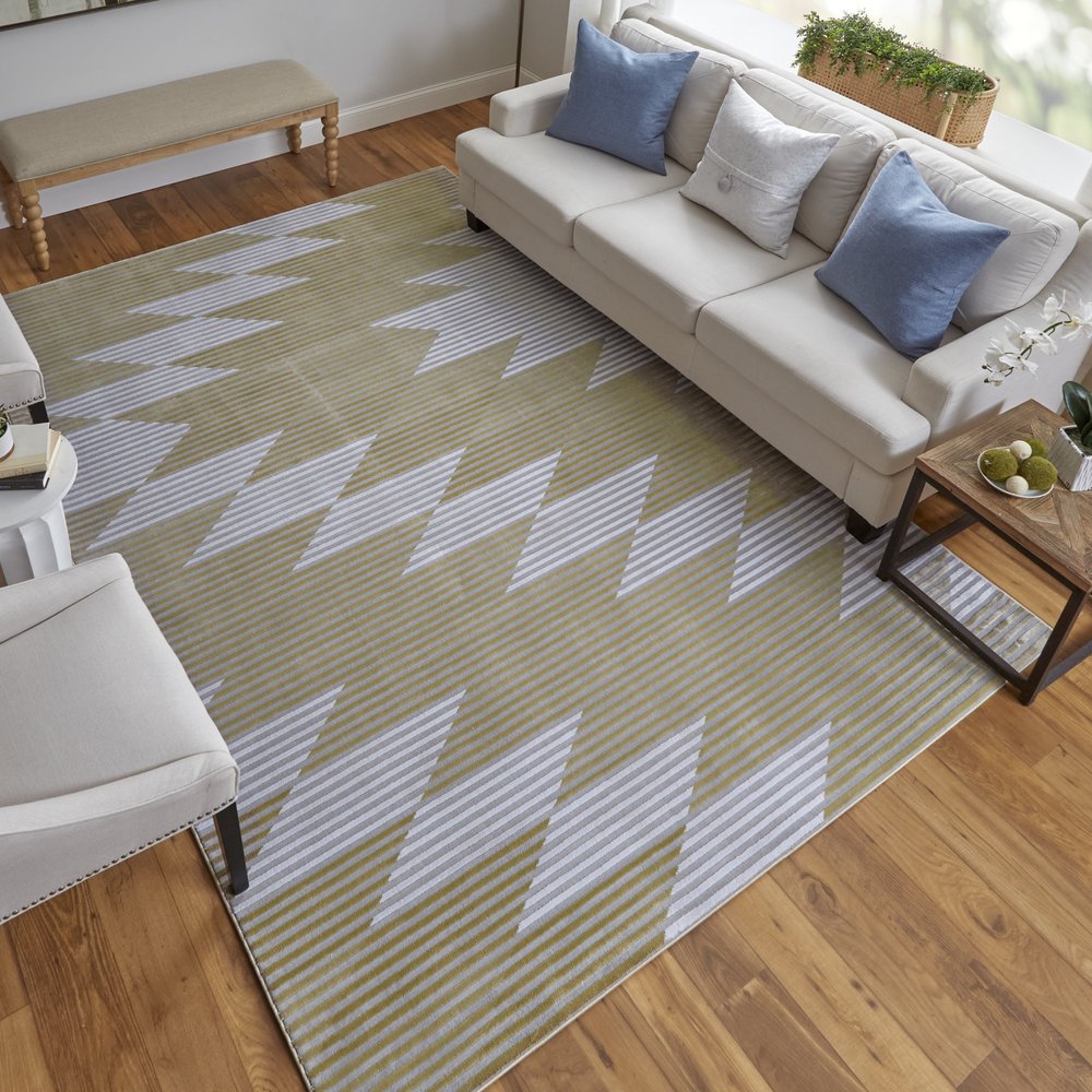 10' X 13' White Gray and Gold Geometric Power Loom Area Rug