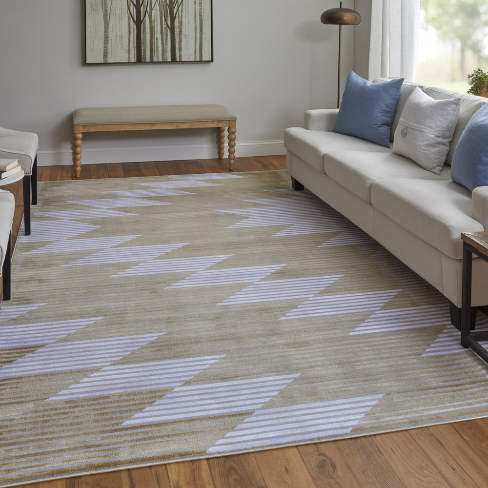 10' X 13' White Gray and Gold Geometric Power Loom Area Rug