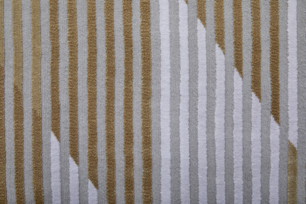 10' X 13' White Gray and Gold Geometric Power Loom Area Rug
