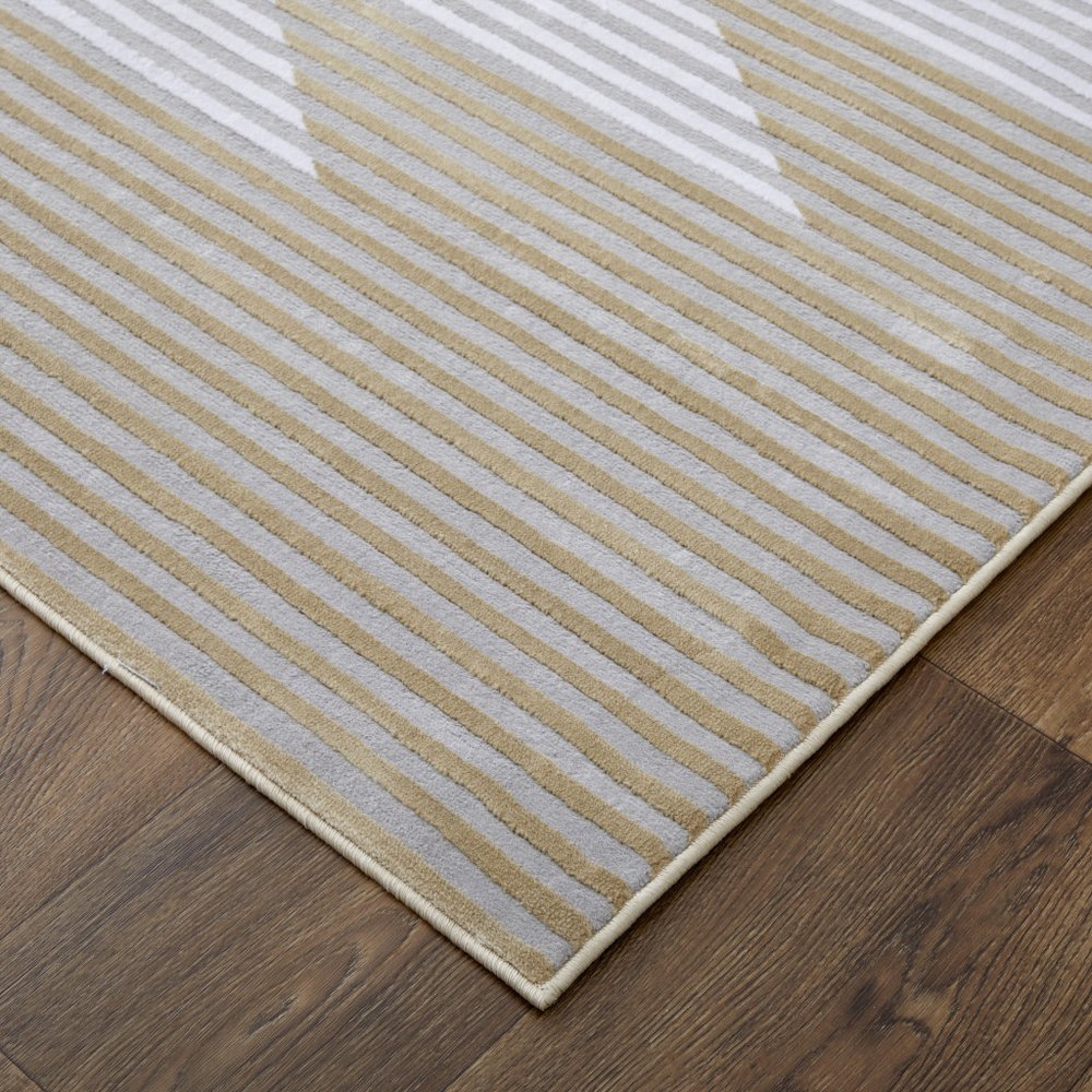 10' X 13' White Gray and Gold Geometric Power Loom Area Rug