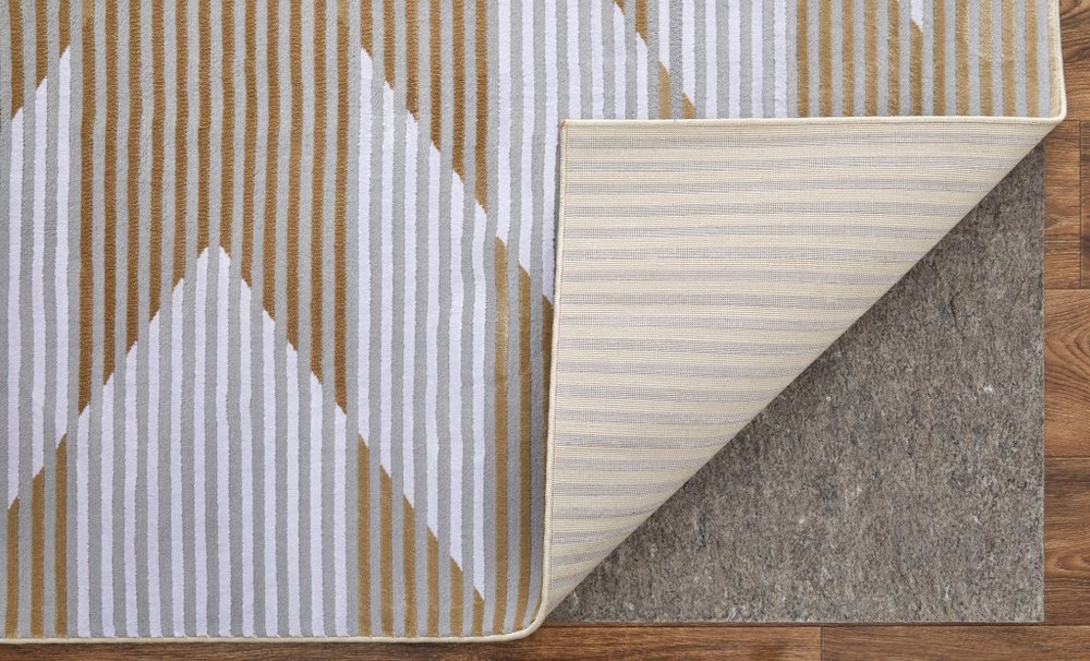 10' X 13' White Gray and Gold Geometric Power Loom Area Rug