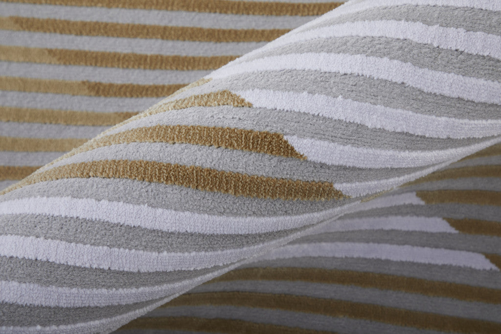 10' X 13' White Gray and Gold Geometric Power Loom Area Rug