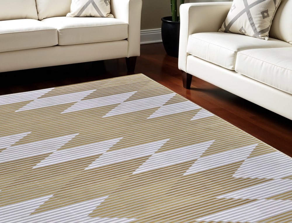 10' X 13' White Gray and Gold Geometric Power Loom Area Rug