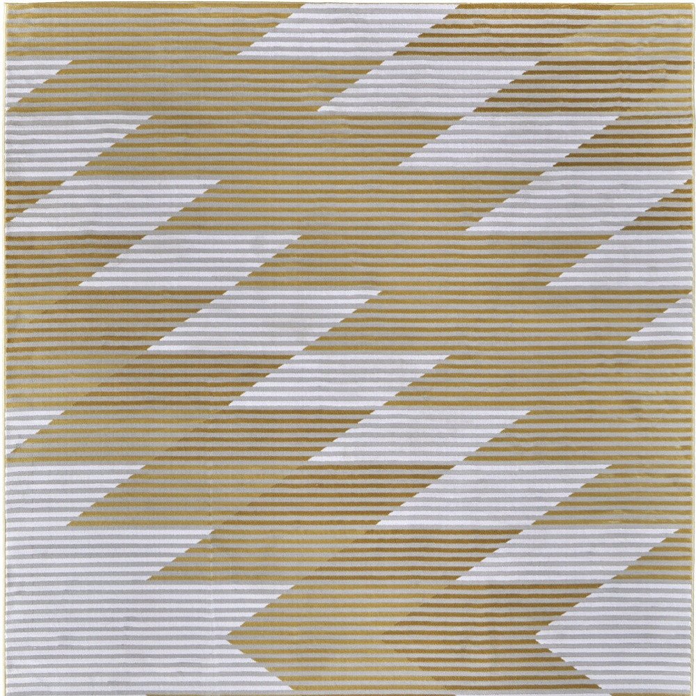10' X 13' White Gray and Gold Geometric Power Loom Area Rug