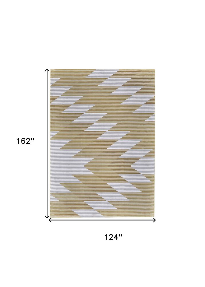 10' X 13' White Gray and Gold Geometric Power Loom Area Rug