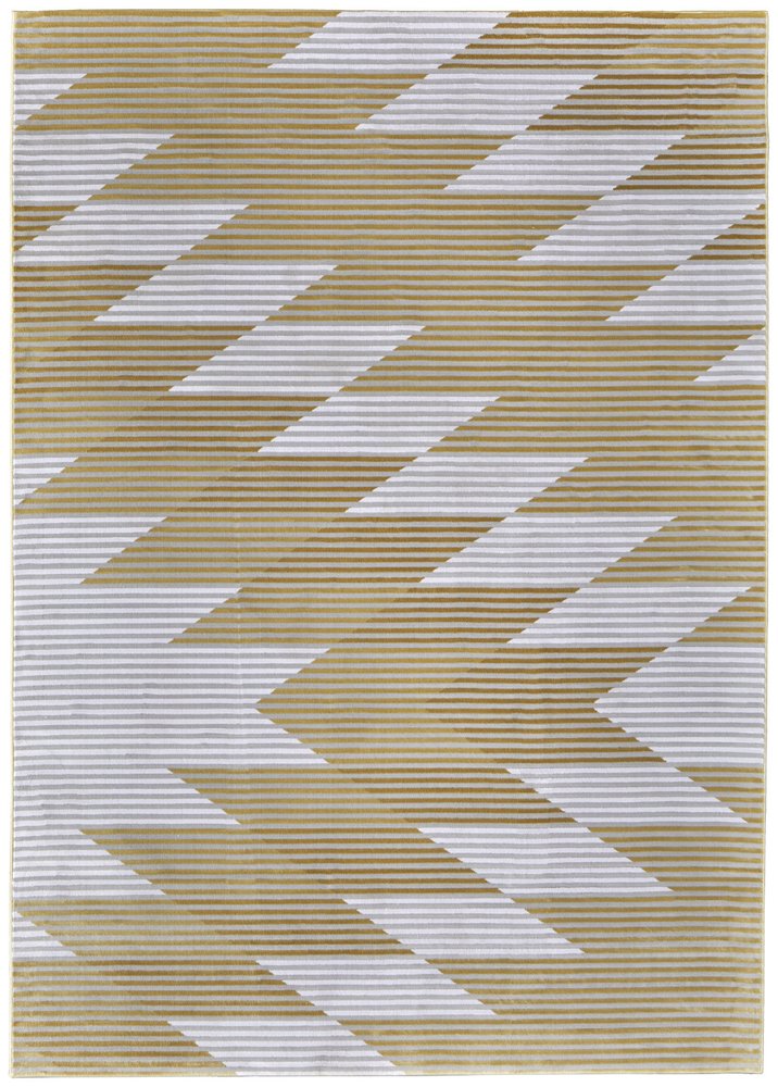 10' X 13' White Gray and Gold Geometric Power Loom Area Rug