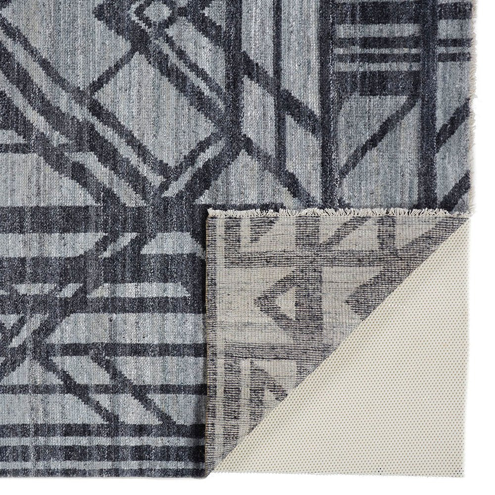 5' X 8' Gray And Blue Wool Geometric Hand Knotted Area Rug