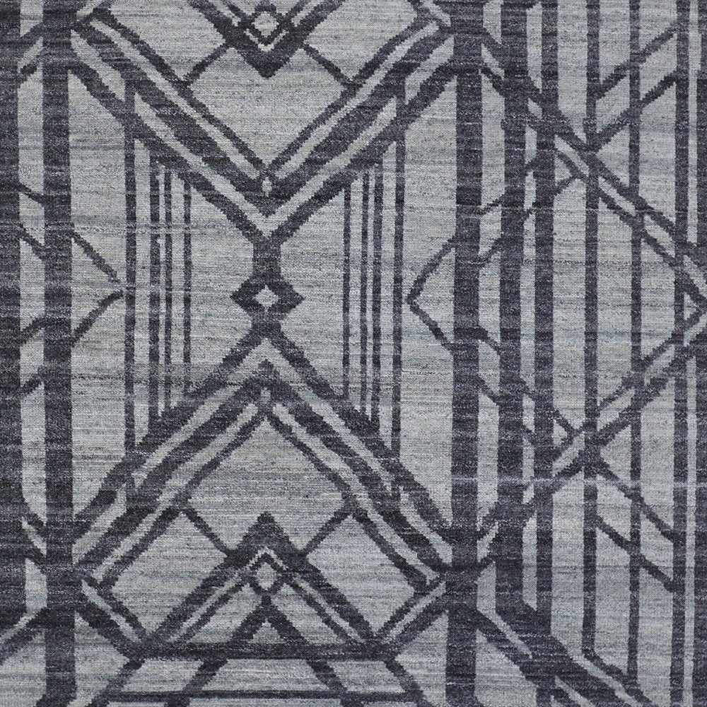 5' X 8' Gray And Blue Wool Geometric Hand Knotted Area Rug