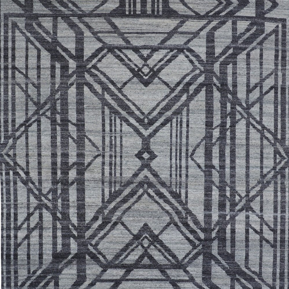 5' X 8' Gray And Blue Wool Geometric Hand Knotted Area Rug