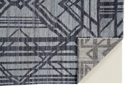 5' X 8' Gray And Blue Wool Geometric Hand Knotted Area Rug