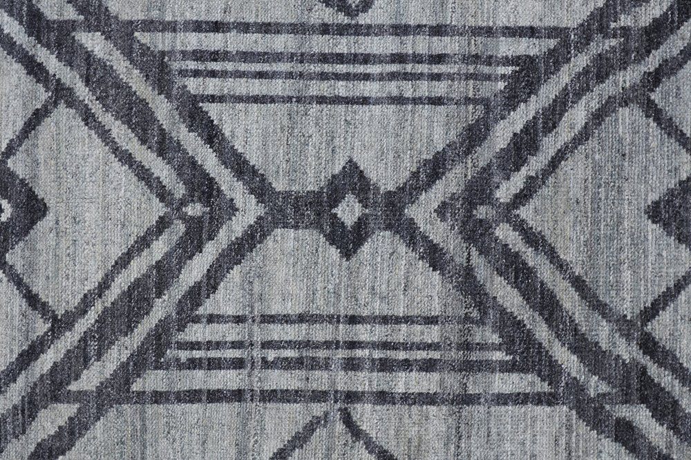 5' X 8' Gray And Blue Wool Geometric Hand Knotted Area Rug