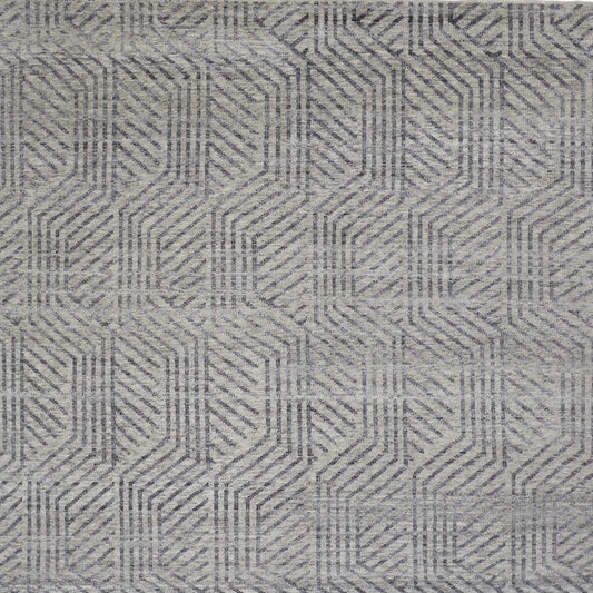 5' X 8' Tan and Gray Wool Geometric Hand Knotted Area Rug