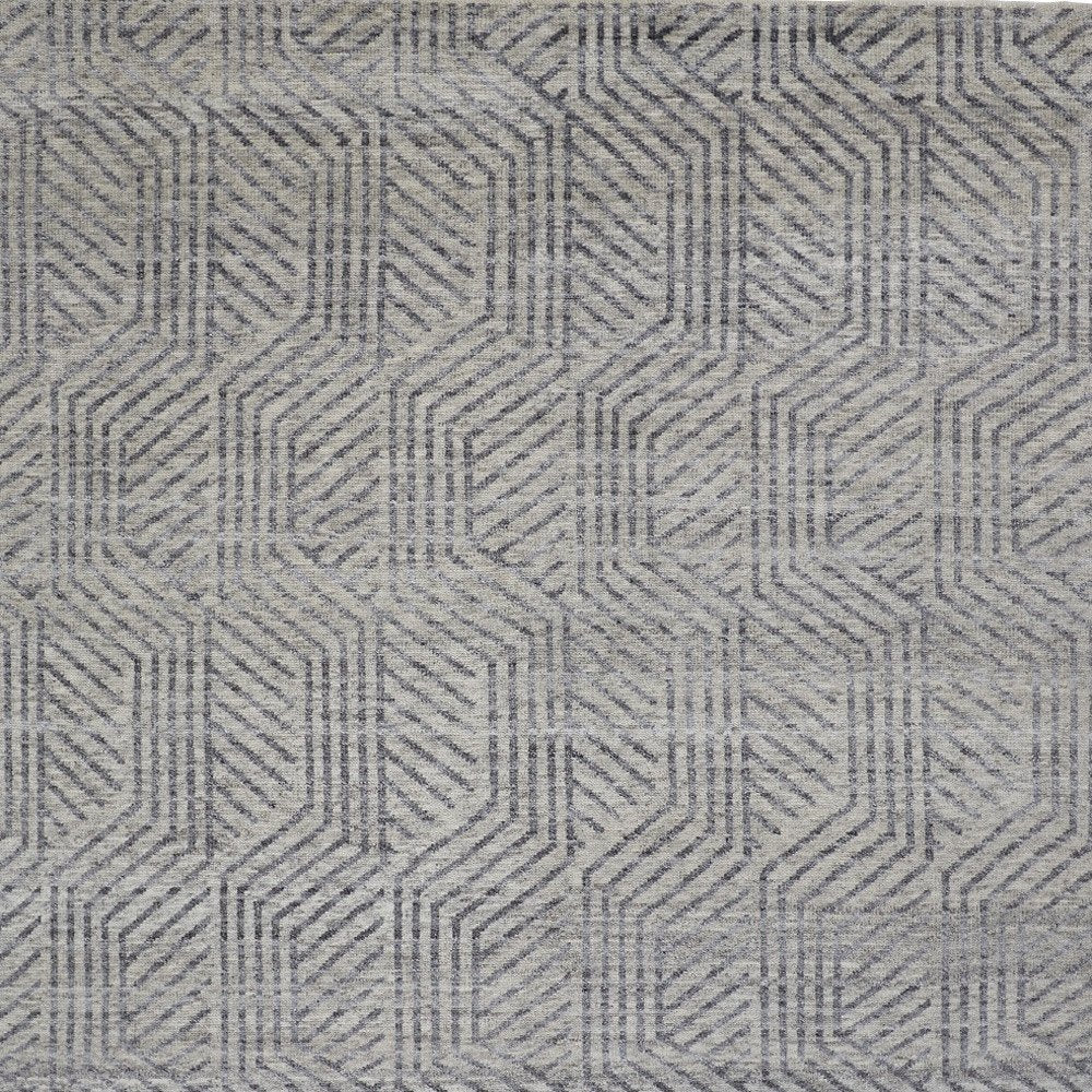 5' X 8' Tan and Gray Wool Geometric Hand Knotted Area Rug