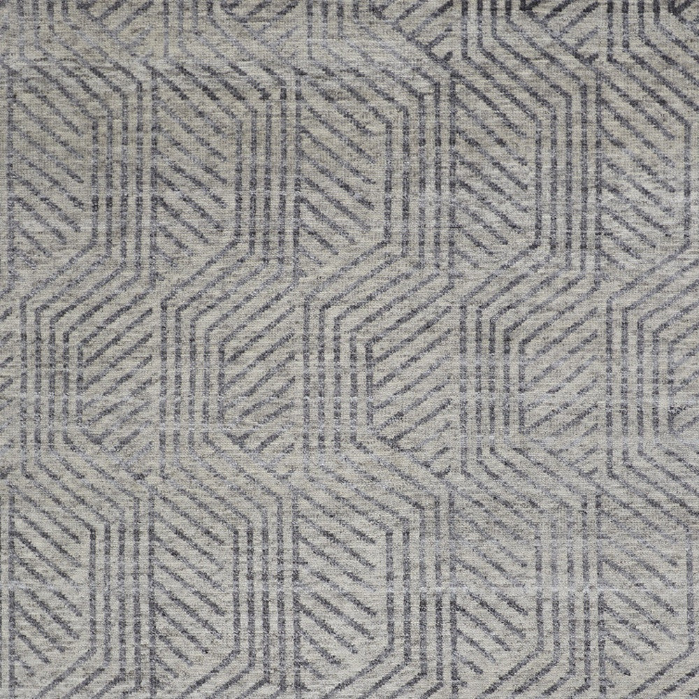 5' X 8' Tan and Gray Wool Geometric Hand Knotted Area Rug