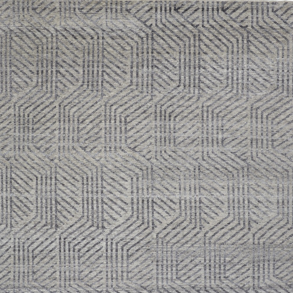5' X 8' Tan and Gray Wool Geometric Hand Knotted Area Rug