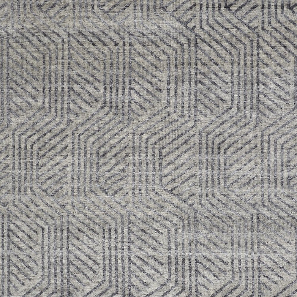 5' X 8' Tan and Gray Wool Geometric Hand Knotted Area Rug