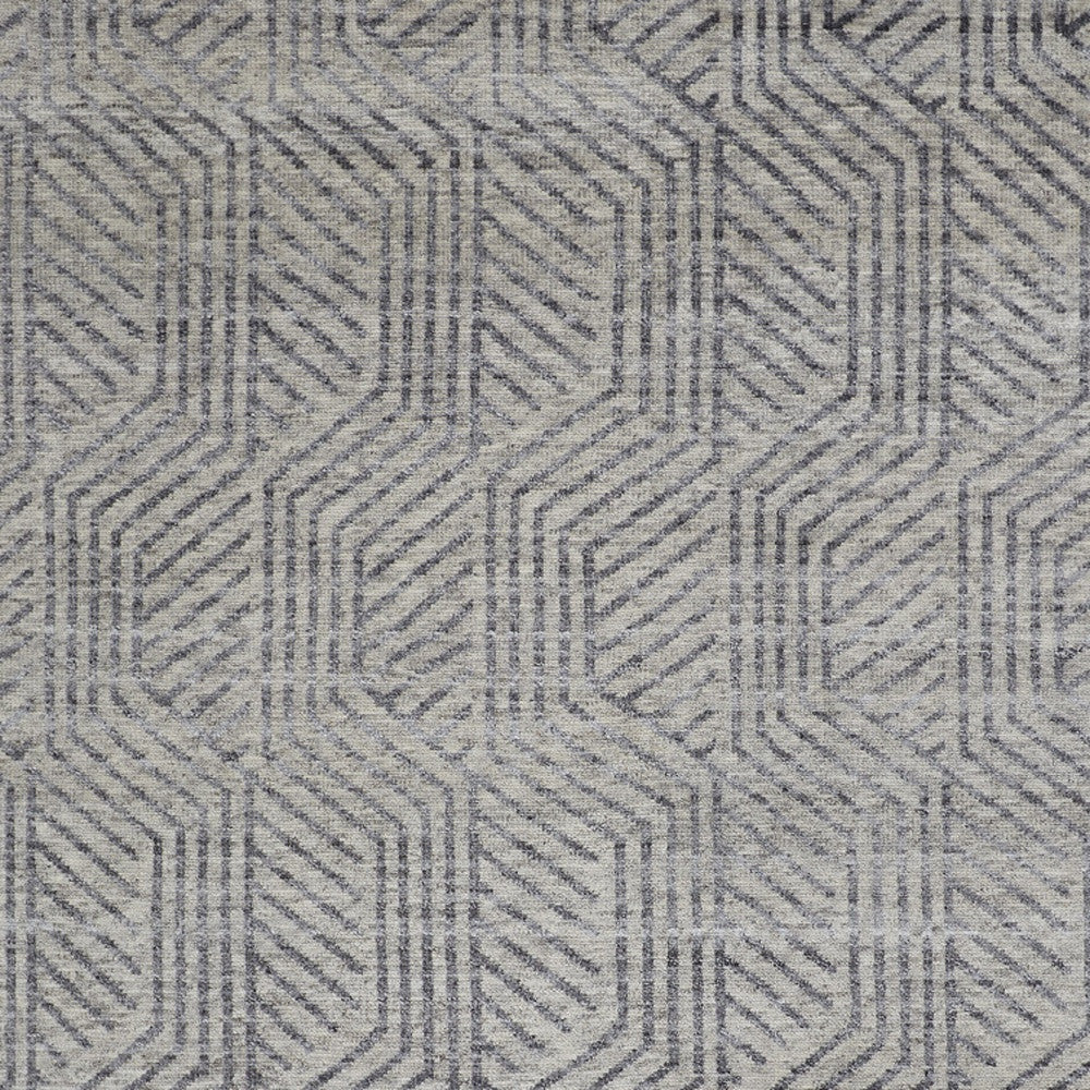 5' X 8' Tan and Gray Wool Geometric Hand Knotted Area Rug