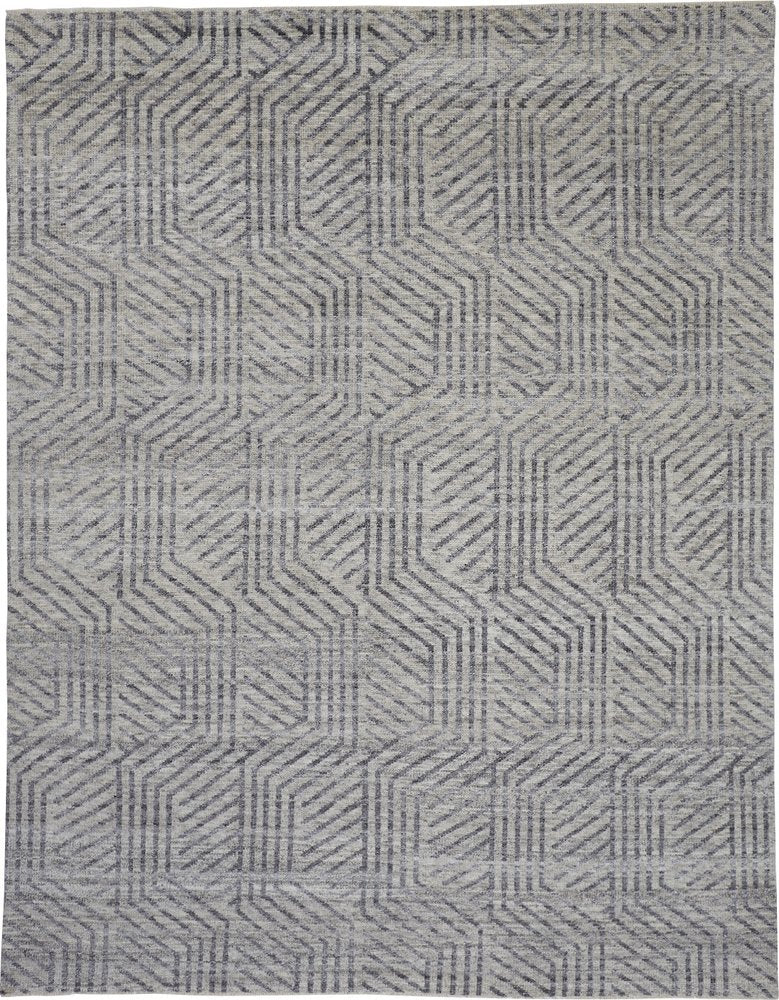 5' X 8' Tan and Gray Wool Geometric Hand Knotted Area Rug