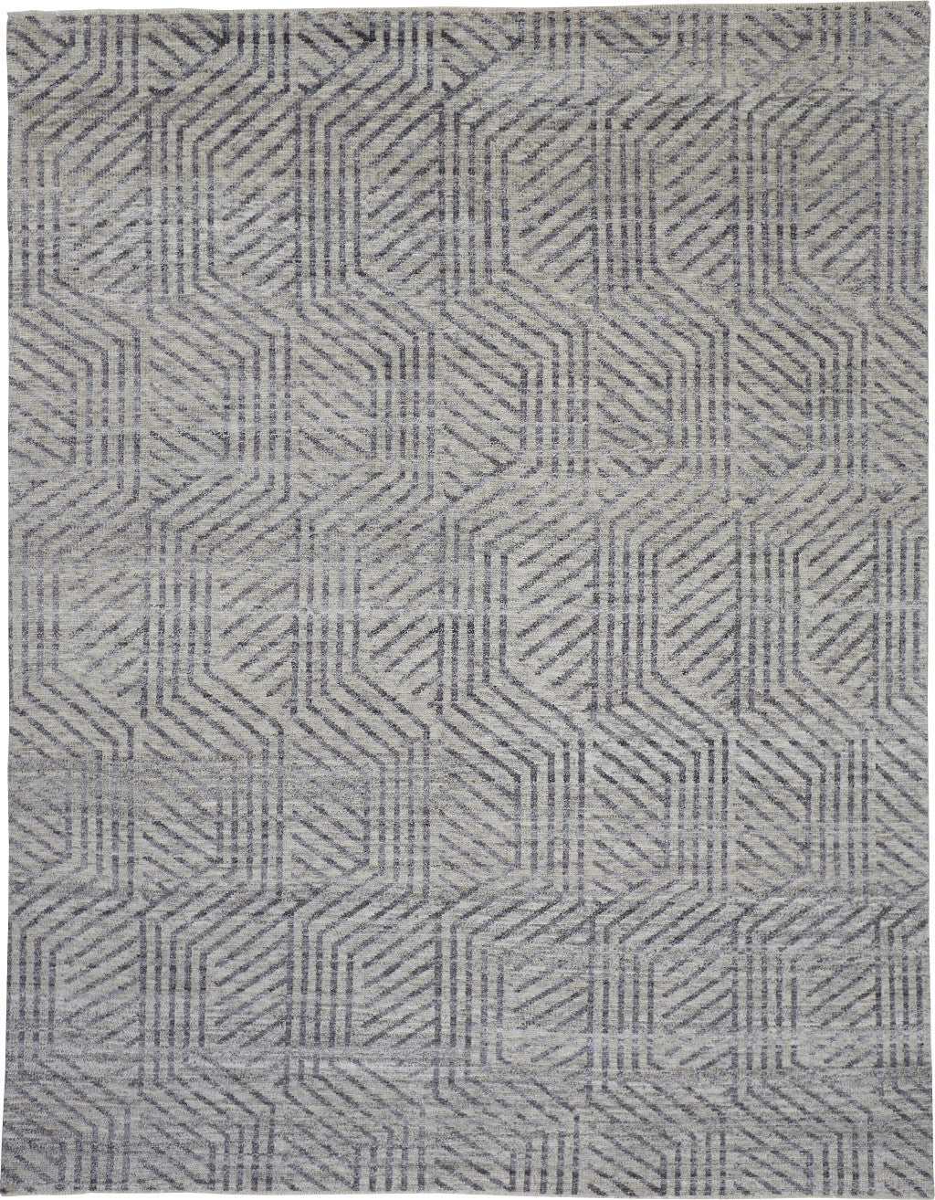 5' X 8' Tan and Gray Wool Geometric Hand Knotted Area Rug