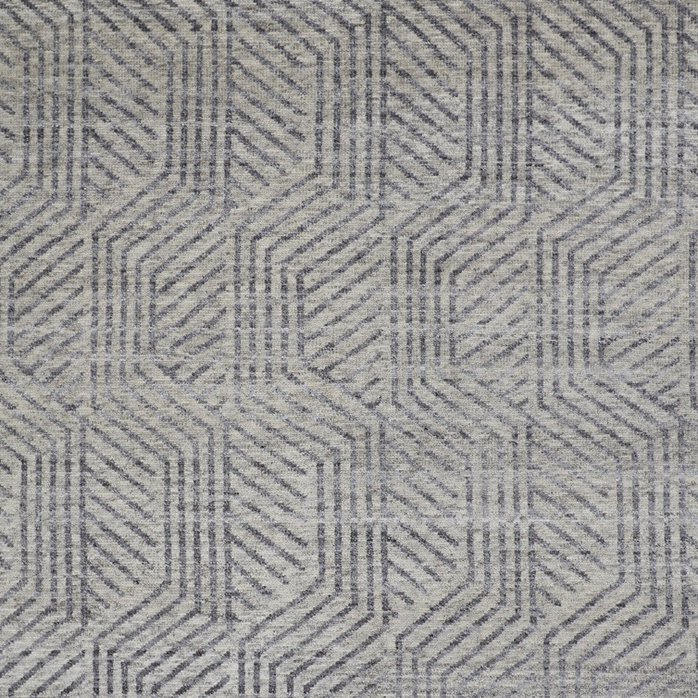 5' X 8' Tan and Gray Wool Geometric Hand Knotted Area Rug