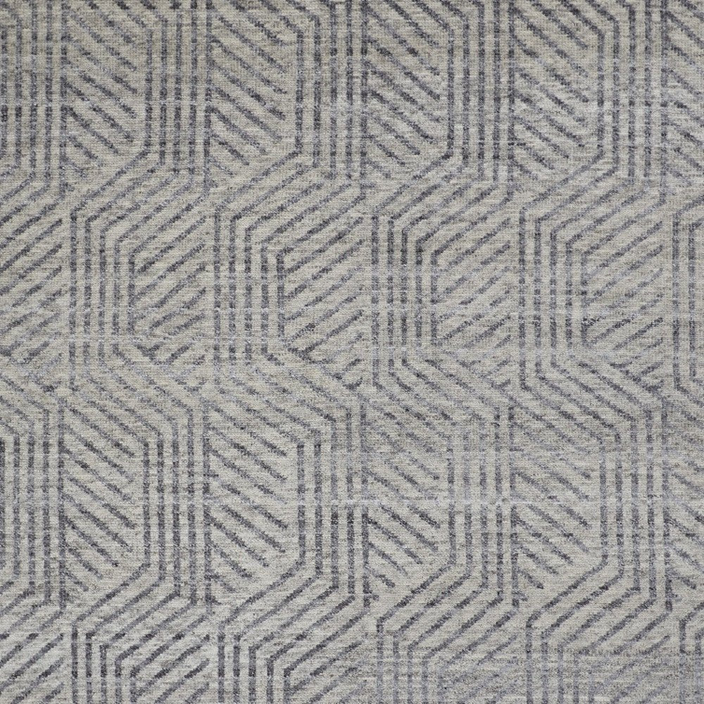 5' X 8' Tan and Gray Wool Geometric Hand Knotted Area Rug