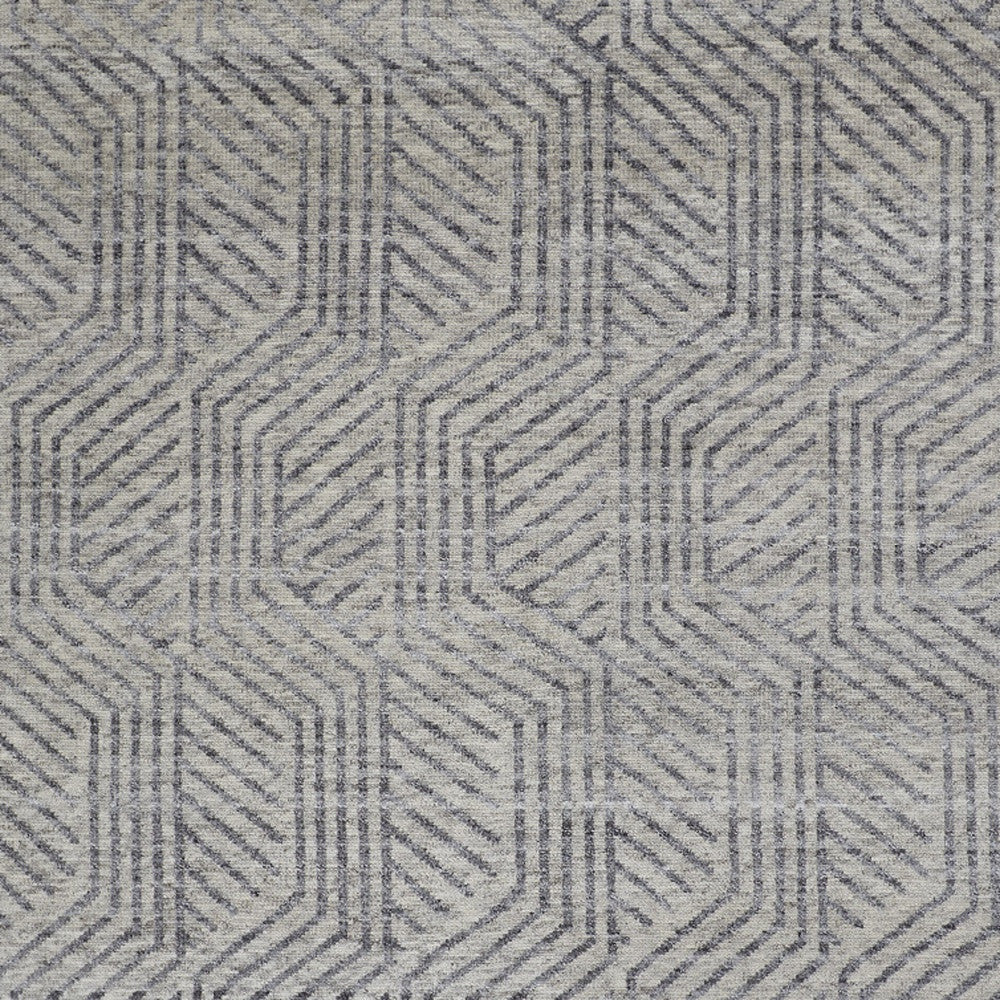 5' X 8' Tan and Gray Wool Geometric Hand Knotted Area Rug