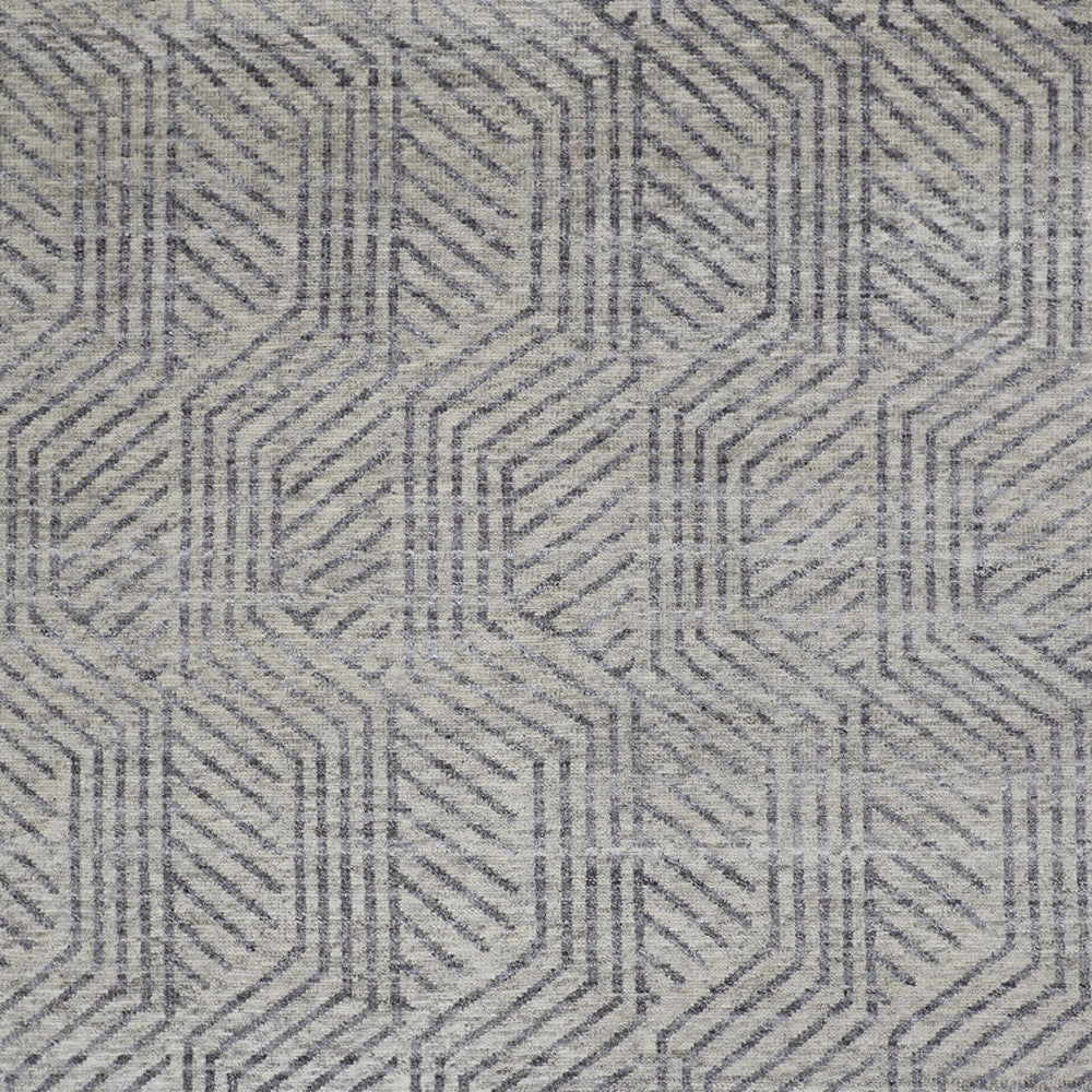 5' X 8' Tan and Gray Wool Geometric Hand Knotted Area Rug