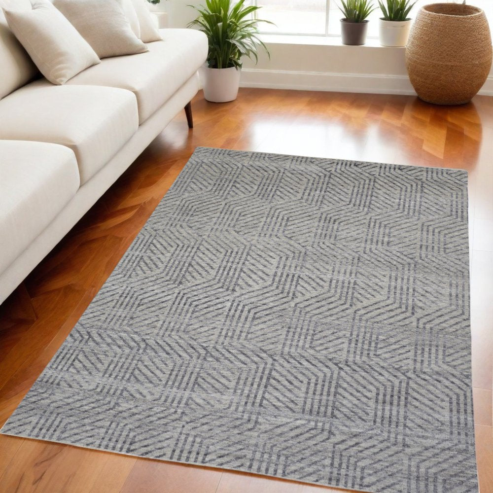 5' X 8' Tan and Gray Wool Geometric Hand Knotted Area Rug