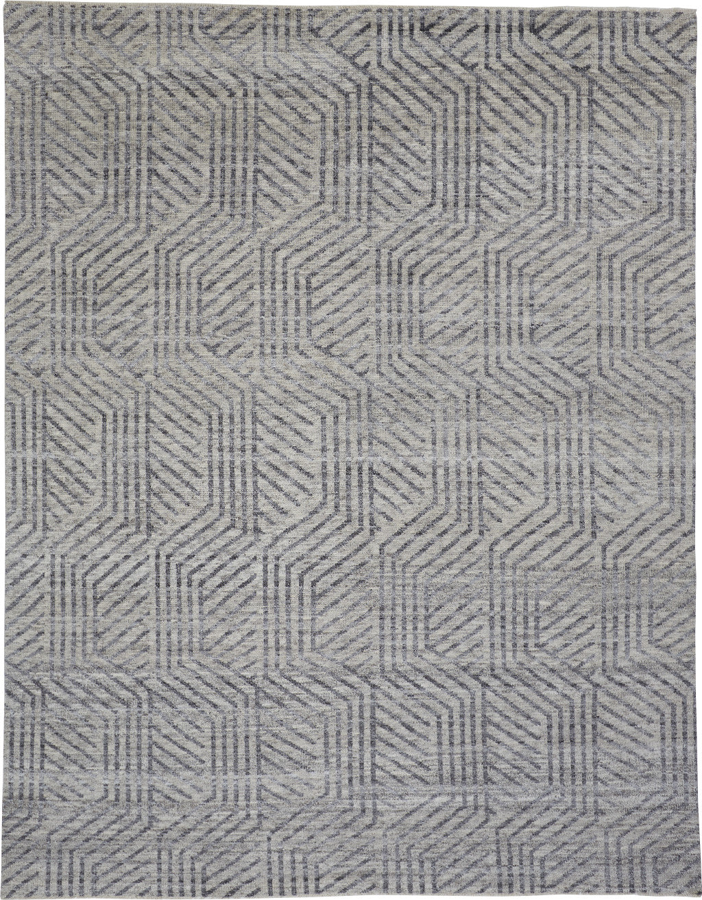 5' X 8' Tan and Gray Wool Geometric Hand Knotted Area Rug