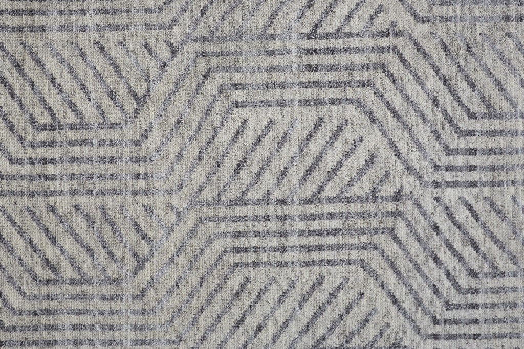 5' X 8' Tan and Gray Wool Geometric Hand Knotted Area Rug