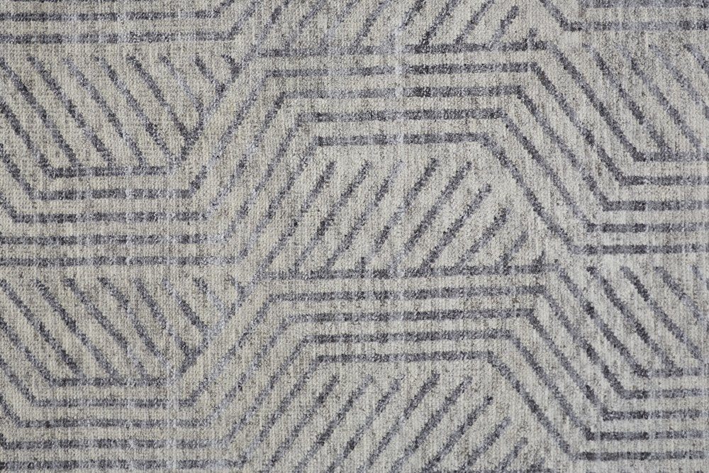 5' X 8' Tan and Gray Wool Geometric Hand Knotted Area Rug