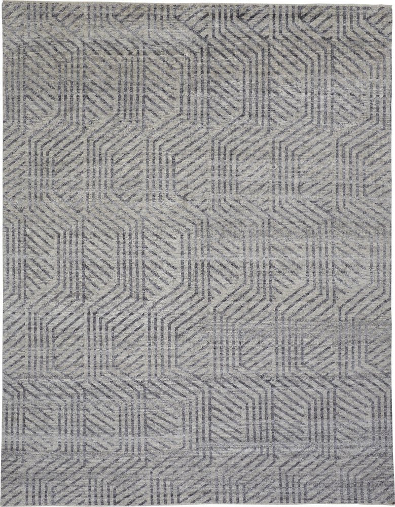 5' X 8' Tan and Gray Wool Geometric Hand Knotted Area Rug