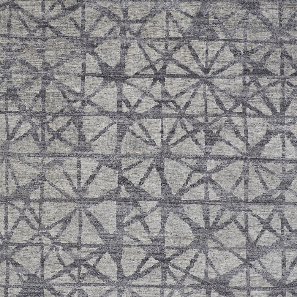 5' X 8' Gray Wool Geometric Hand Knotted Distressed Area Rug