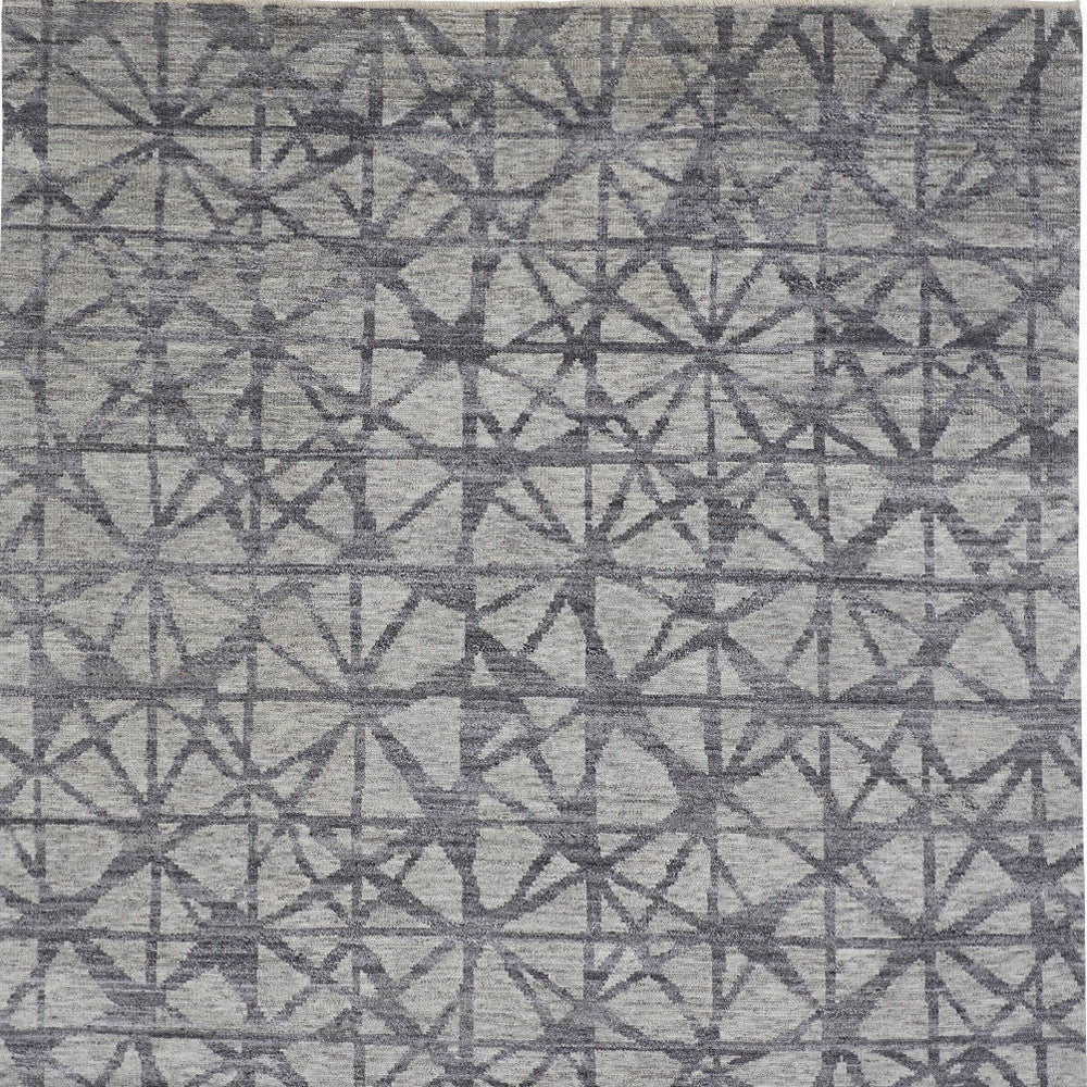 5' X 8' Gray Wool Geometric Hand Knotted Distressed Area Rug