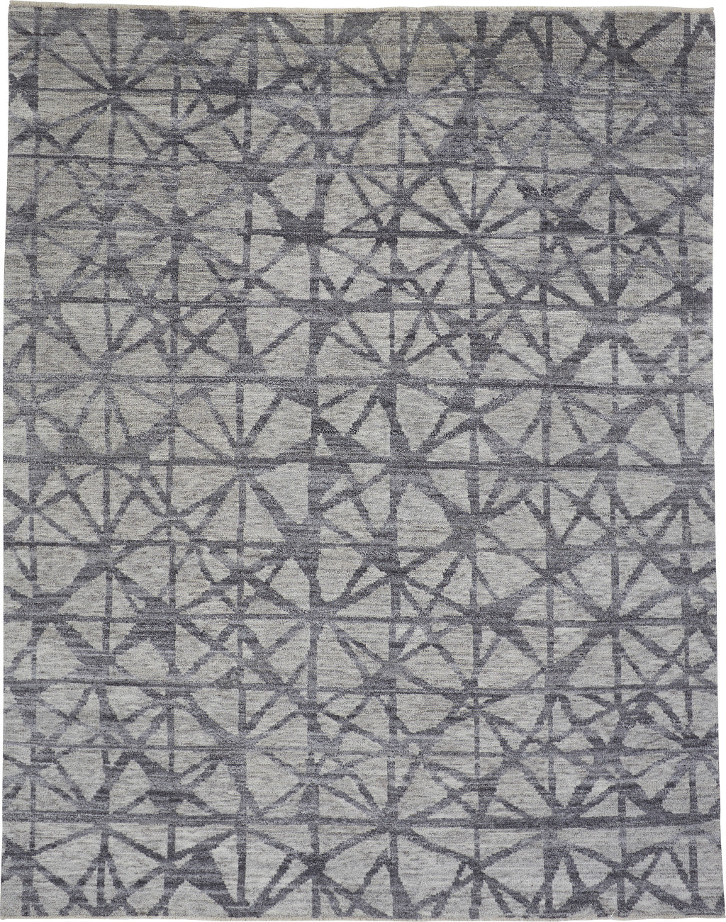 5' X 8' Gray Wool Geometric Hand Knotted Distressed Area Rug