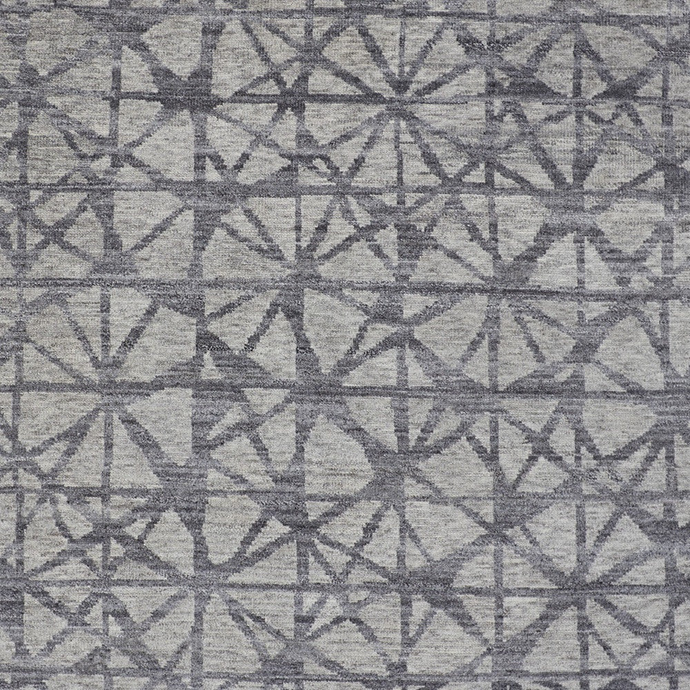 5' X 8' Gray Wool Geometric Hand Knotted Distressed Area Rug