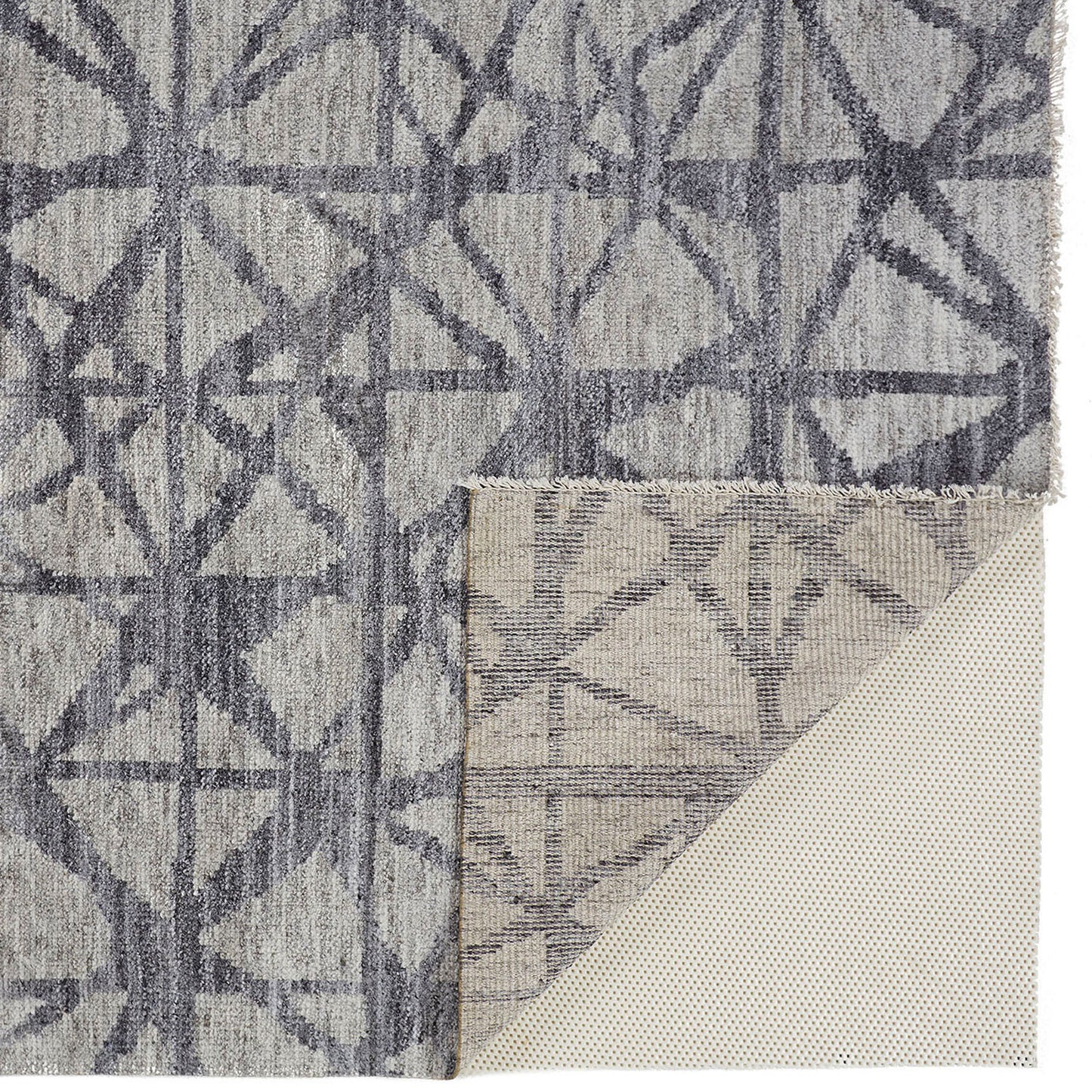 5' X 8' Gray Wool Geometric Hand Knotted Distressed Area Rug