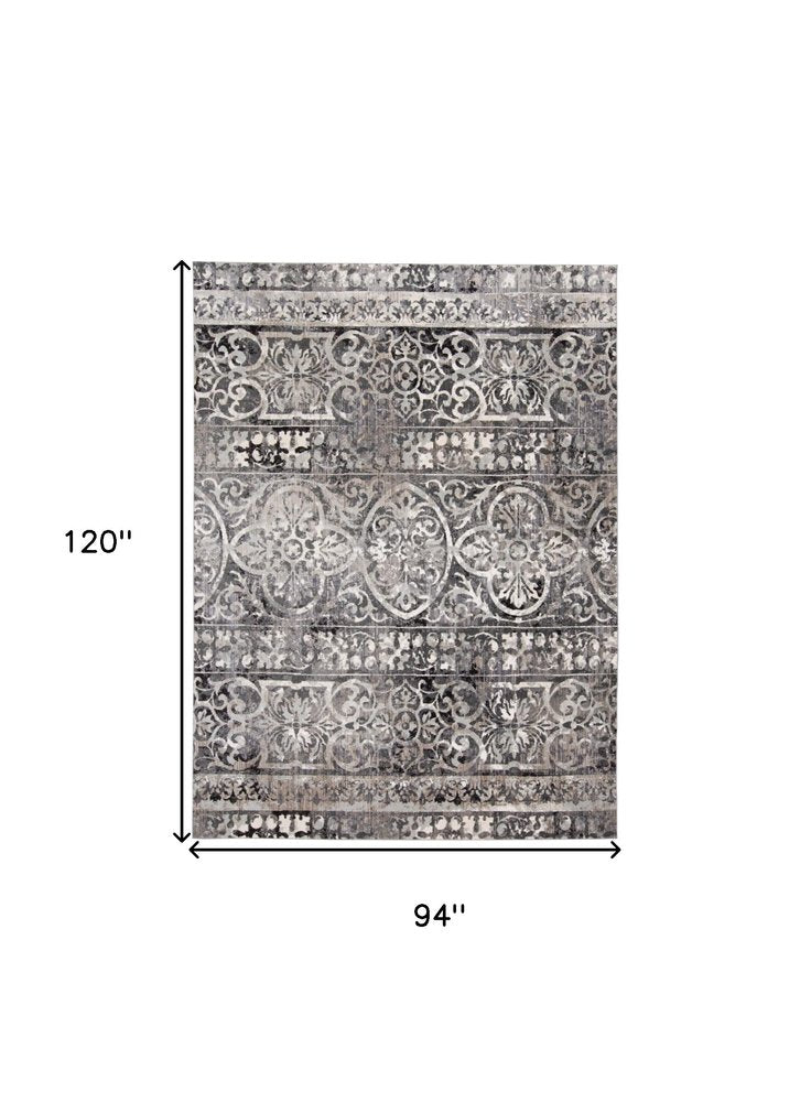 8' X 10' Gray And Ivory Abstract Distressed Area Rug