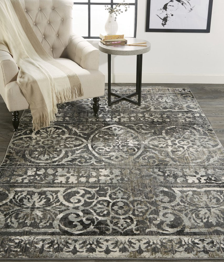 8' X 10' Gray And Ivory Abstract Distressed Area Rug
