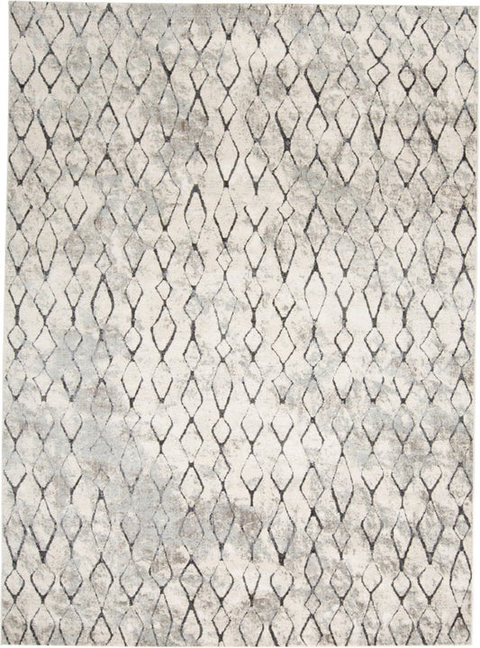 8' X 10' Gray and Ivory Geometric Power Loom Worn Faded Area Rug
