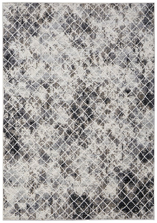 8' X 10' Gray And Ivory Geometric Distressed Area Rug