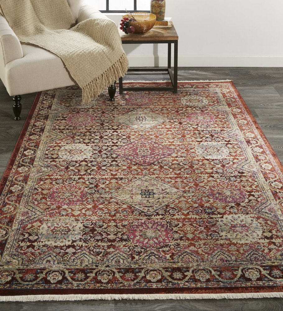 9' X 13' Blue Red and Gold Oriental Power Loom Area Rug