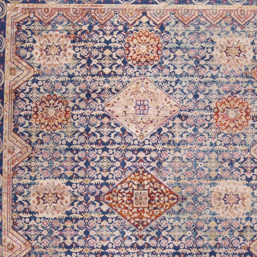 9' X 13' Blue Red and Gold Oriental Power Loom Area Rug
