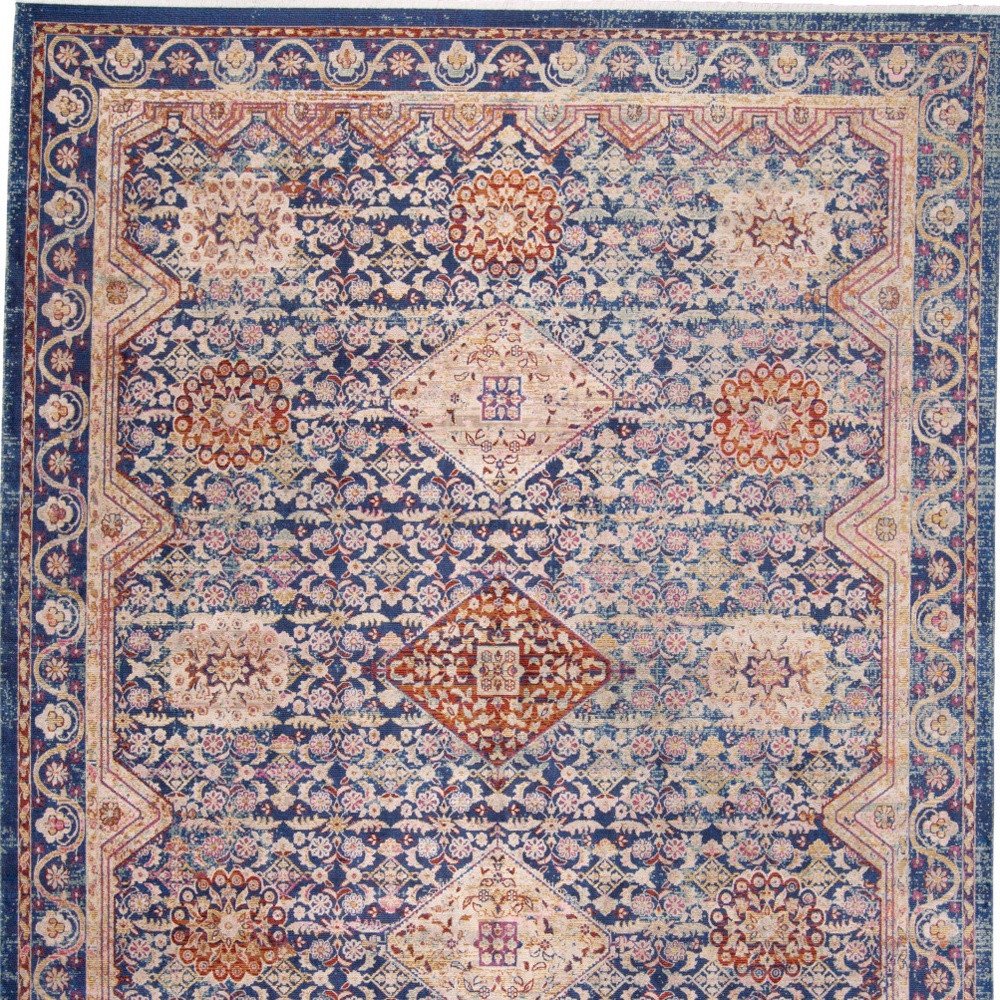 9' X 13' Blue Red and Gold Oriental Power Loom Area Rug