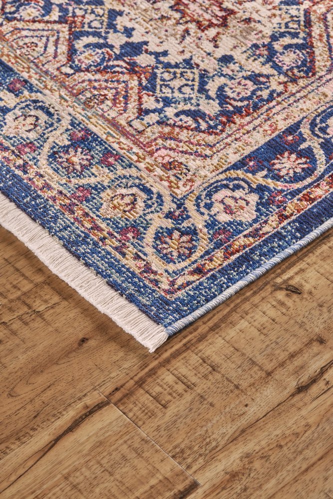 9' X 13' Blue Red and Gold Oriental Power Loom Area Rug