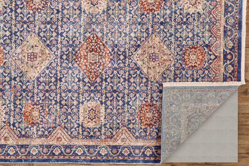 9' X 13' Blue Red and Gold Oriental Power Loom Area Rug