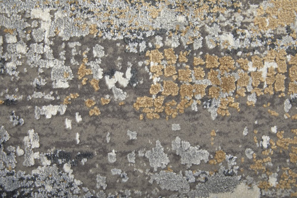 3' X 5' Gray Ivory and Gold Abstract Power Loom Area Rug With Fringe