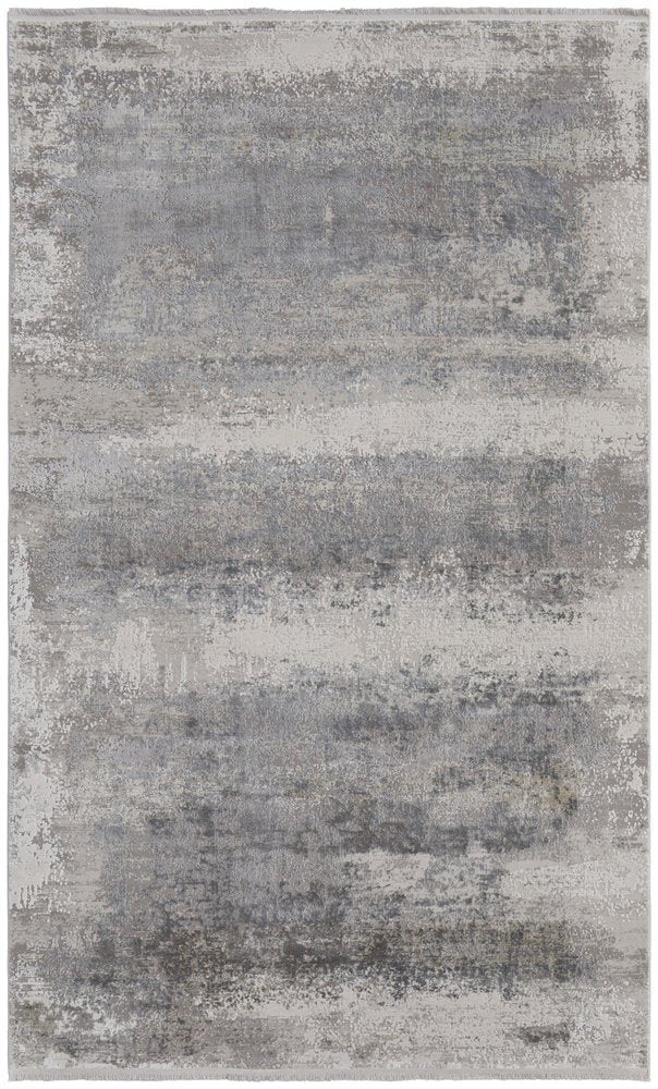 3' X 5' Gray Abstract Power Loom Area Rug With Fringe
