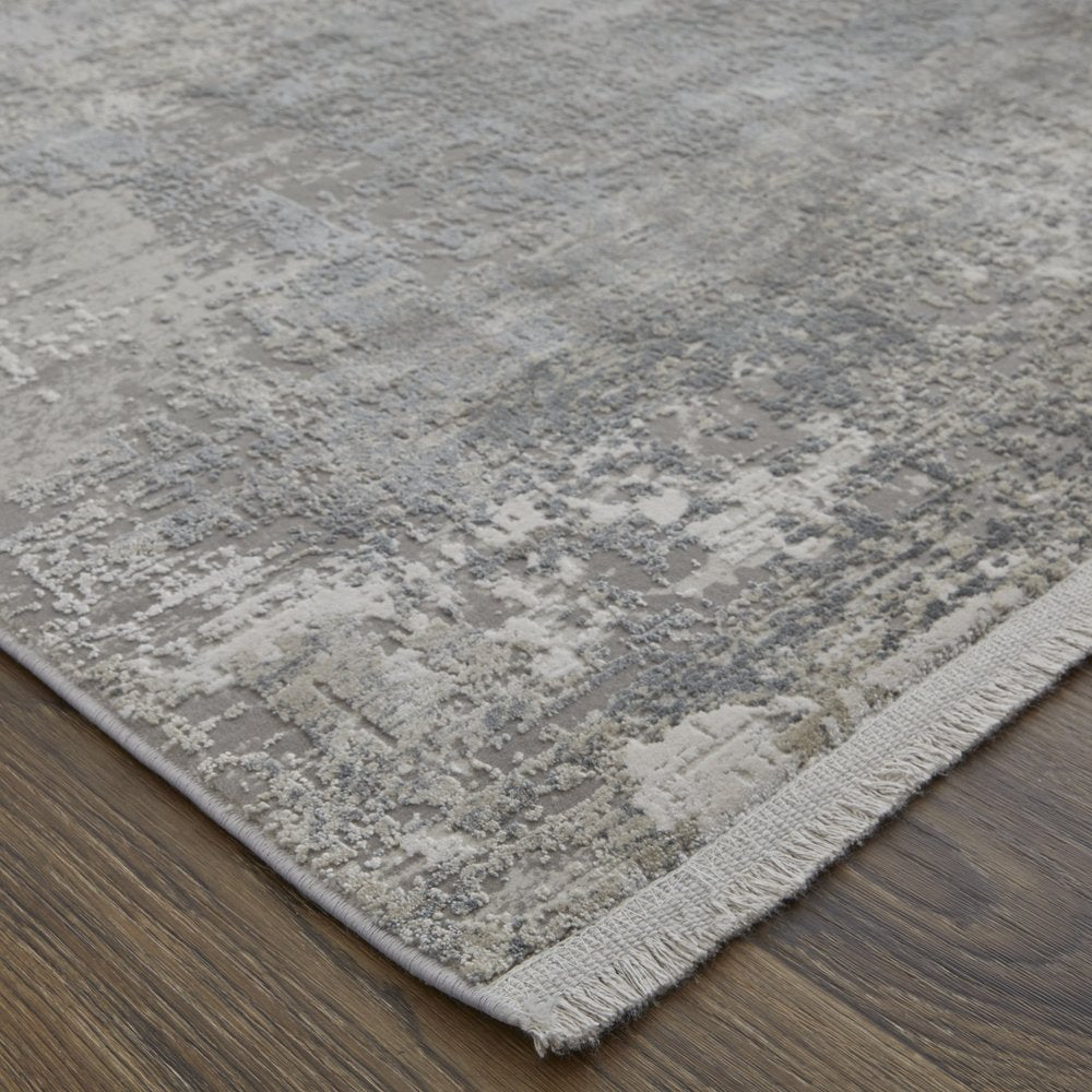 3' X 5' Gray Abstract Power Loom Area Rug With Fringe